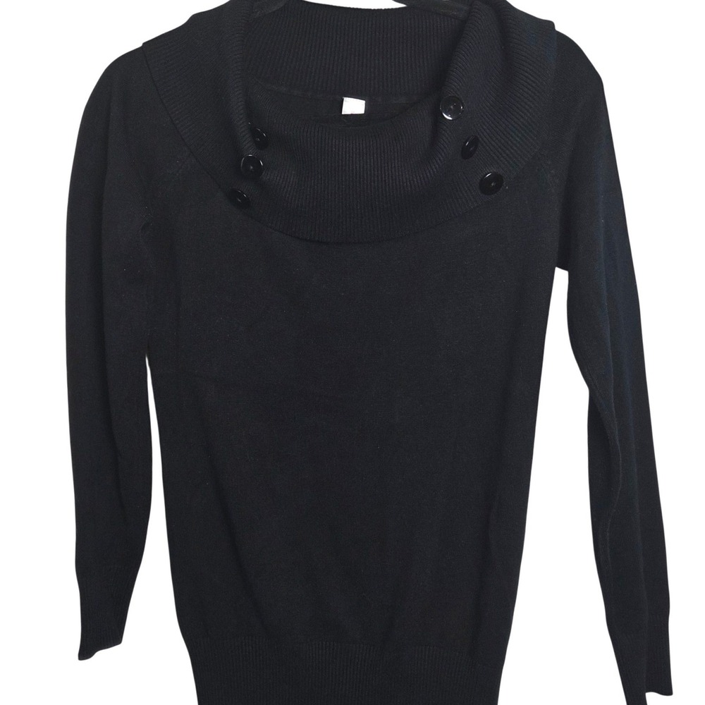 Cowl Neck Sweater Black Fitted Button Knit Long Sleeve Work Office Y2K Aesthetic
